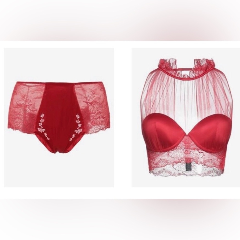 La Perla Cherry Blossom silk & lace high waist panty with lace bralette L/36 NWT